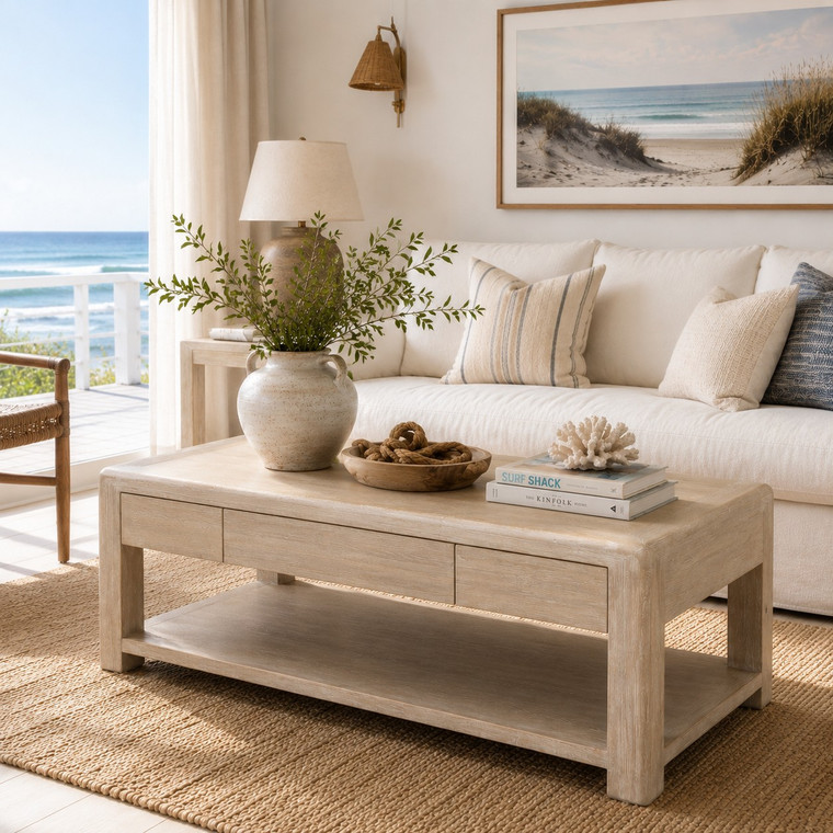 Sorrento Three-Drawer Coffee Table with Storage Whitewash