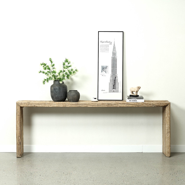 Vintage Waterfall Console Table Weathered Natural 93"W 13"D 34" H
