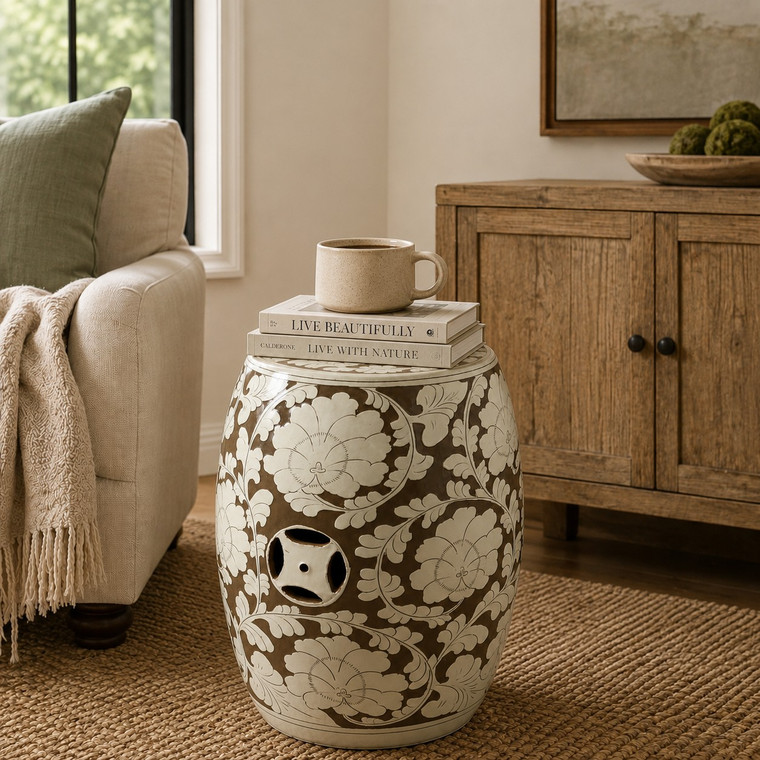 Approx. 18 Inches Amalfi Double Glazed Gardon Stool with Flower Motif