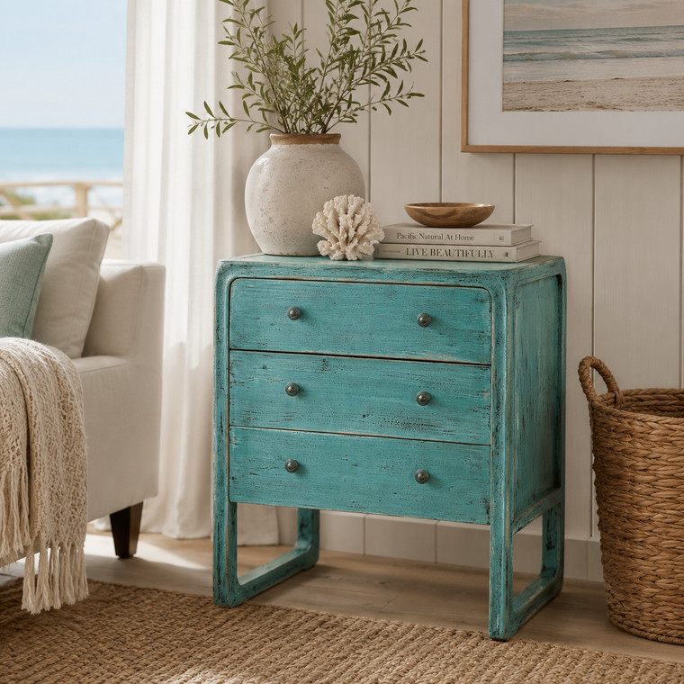 Peking Ming Side Table with 3-Drawers Soft Aqua Shade Pre-order Only 
Minimum order: 2 pieces.