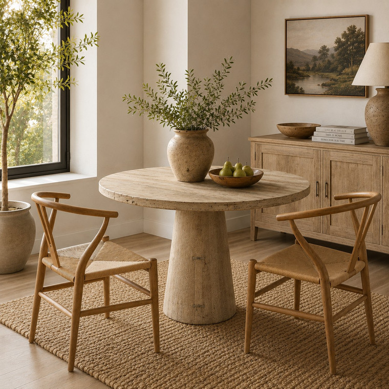 Capri Heritage Round Pedestal Dining Table – 48" Weathered Natural