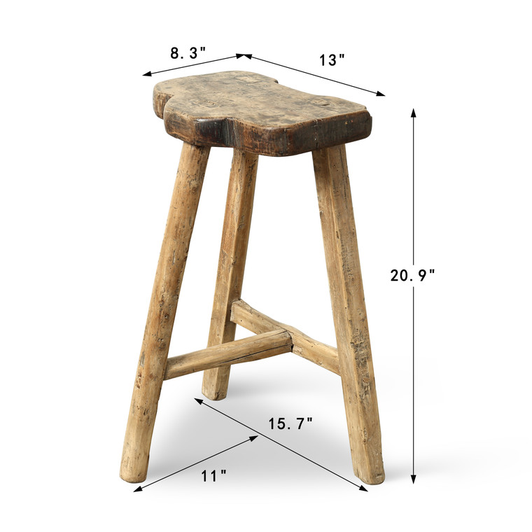 Vintage D-Shaped Rustic Stool 20.9H 13W 8.3D