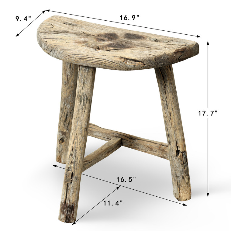 Vintage Rustic D-Shaped Stool 18H 17W 9.4D