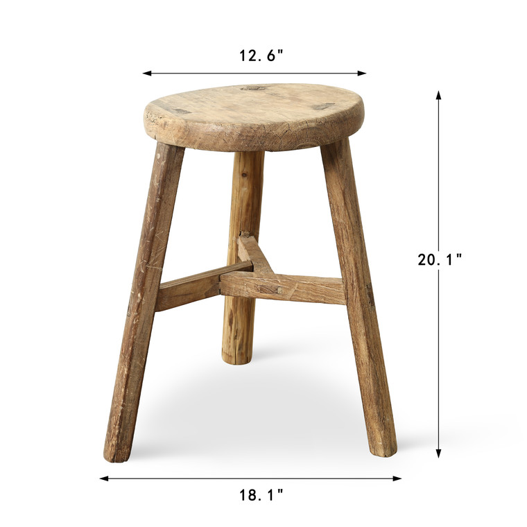 Approx. 12.6 Inches Wide Vintage Round Stool Elmwood
