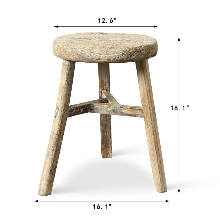 Approx. 12.5 Inches Wide Vintage Round Stool Elmwood