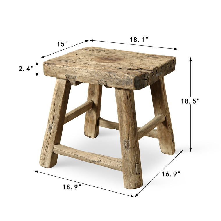 Vintage Rustic Stool 18.5 H 18.1 W 15 D