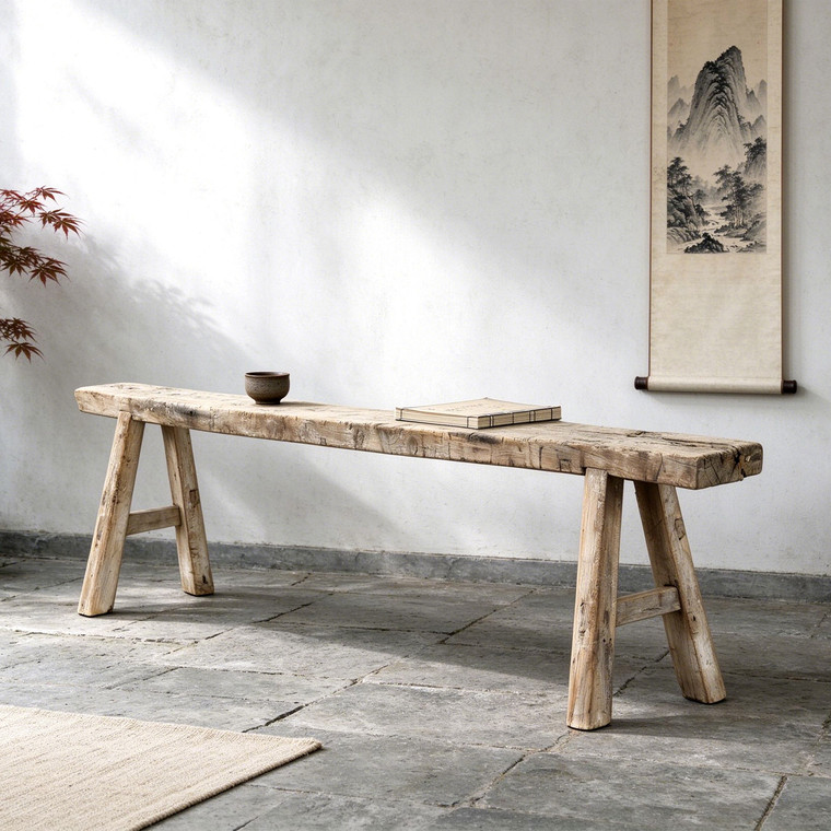 91“ Long 6.7" Deep Vintage Bench Weathered Natural