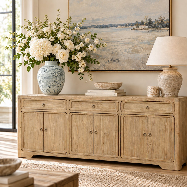 Sorrento 3-Drawer 3 Door Sideboard, Weathered Natural-93"