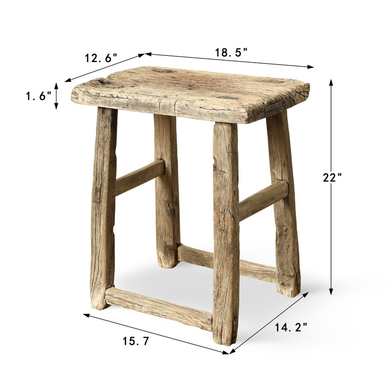 Vintage Rustic Stool 22H 18.5W 12.6D