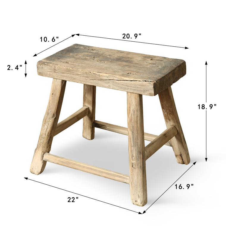 Vintage Rustic Stool 18.9H 20.9W 10.6D