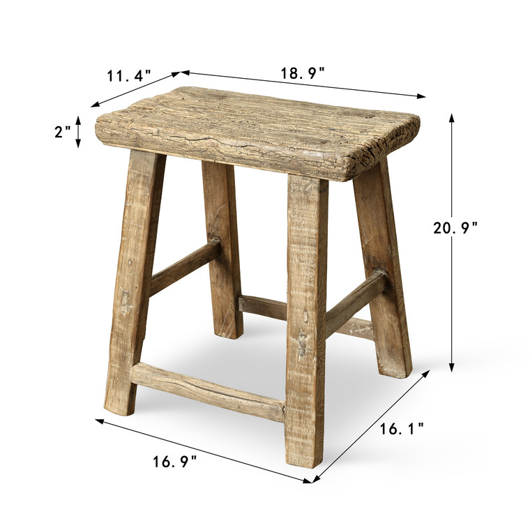 Vintage Rustic Stool 20.9H 18.9W 11.4D