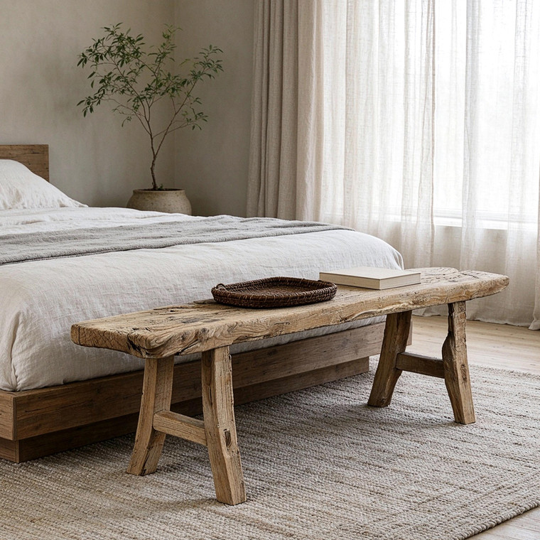 Vintage Noodle Bench 58.3" Wide 13" Deep Weathered Natural