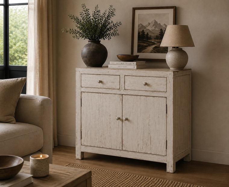 Amalfi Two Tones Side Table With Two Drawers 39x18x35H