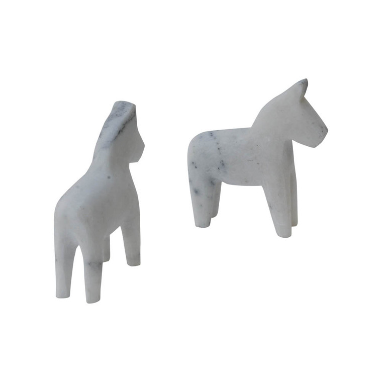 Pair of White Marble Littlehorse Bookend