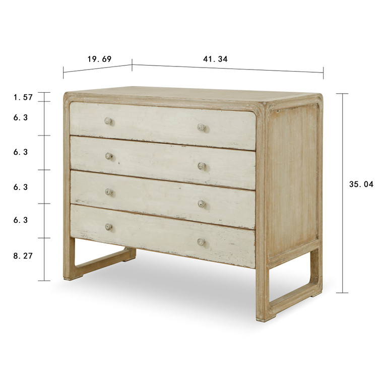 Ming Two Tones Dresser 4 Drawers Antique Off White 41x20x35H