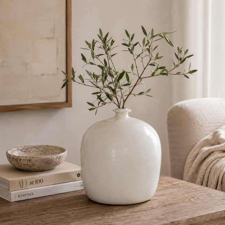11" Off White Ceramic Vase with small opening