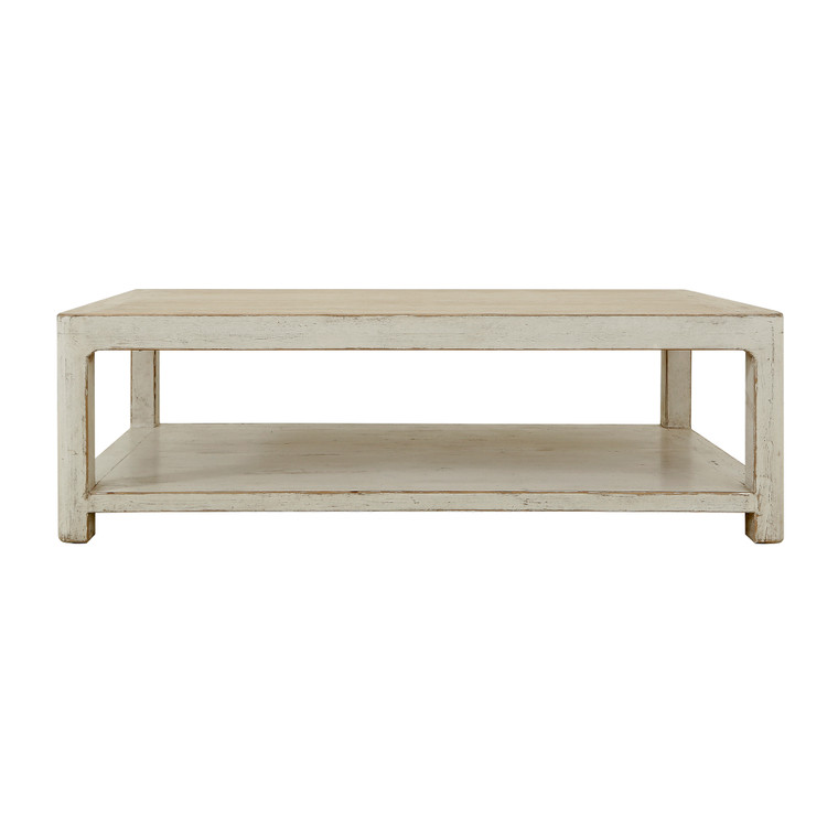 55" wide Ming two tones coffee table with round leg Antique off white