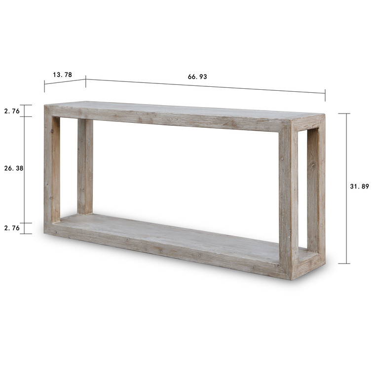 Peking Grand Framed console table Weathered White wash 67x14x32