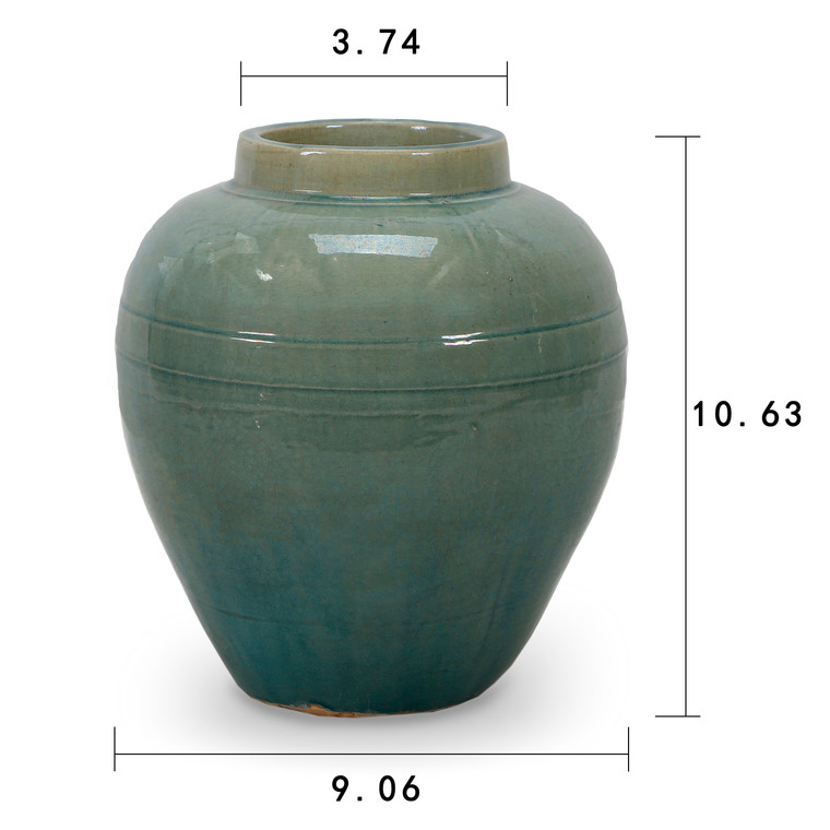 Vintage style blue-green vase with two lines large (size and finish vary)