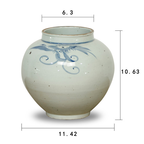 10" Vintage Style Blue and White Round Vase with Floral Print Lilys