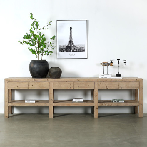 Capri console table with 6 hiding drawers weathered natural 116x20x32 ...
