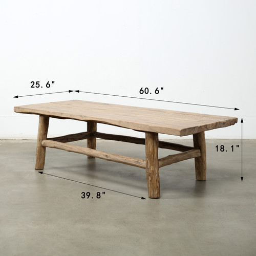 Vintage Coffee Table 60.6x25.6x18.1H Walnut Wood Top Weathered