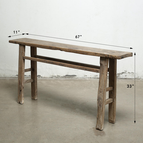 67 Inches Long Vintage Console Table Elmwood Weathered Natural ...