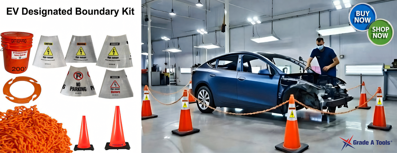 Electric Vehicle Designated and EV Isolation plastic chain and Sign kits