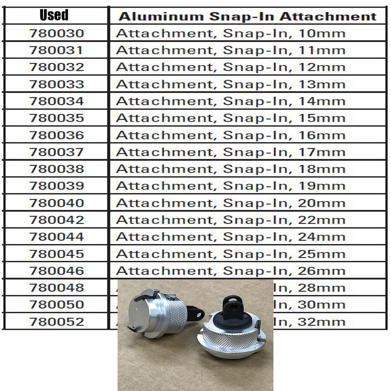 Used Chief Genesis Aluminum Snap In Attachments - Chart B