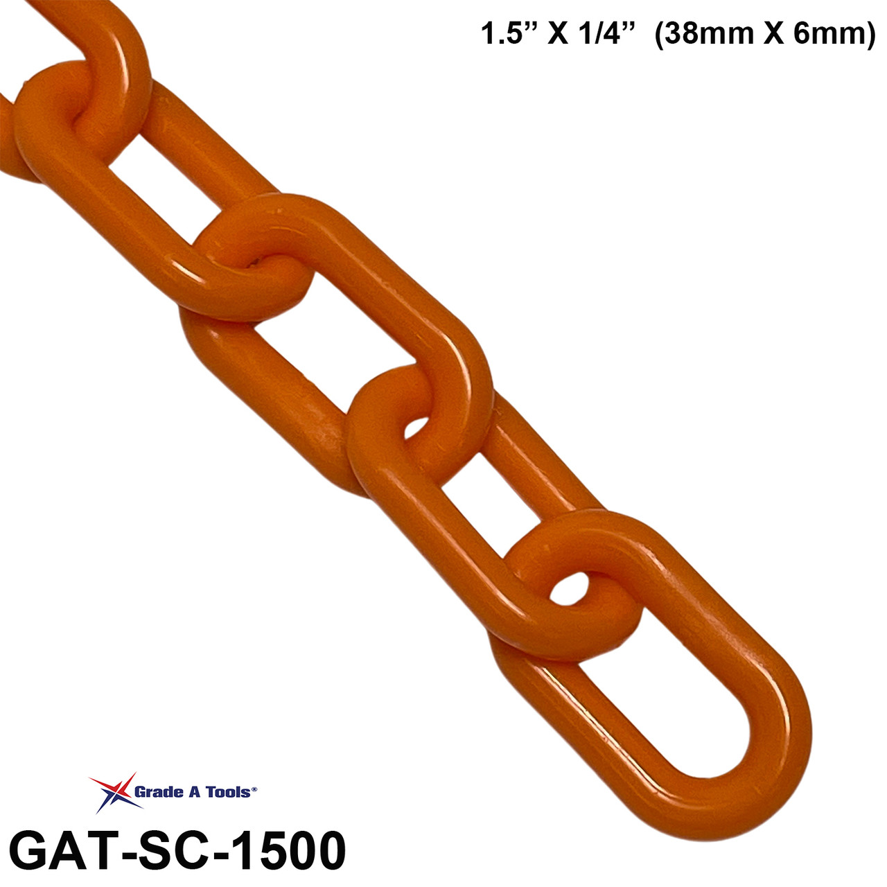 Orange Plastic Safety Chain   100 foot of   1.5" X 1/4" (38mm X 6mm) A