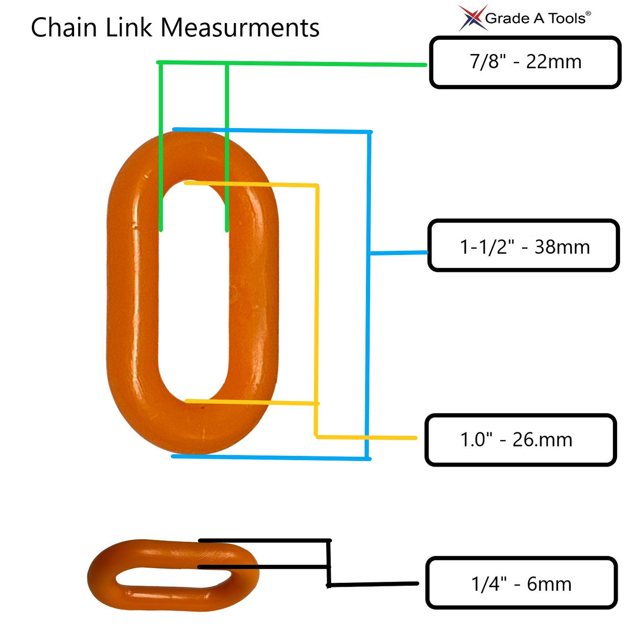 Orange Plastic Safety Chain   50 foot of   1.5" X 1/4" (38mm X 6mm)  D