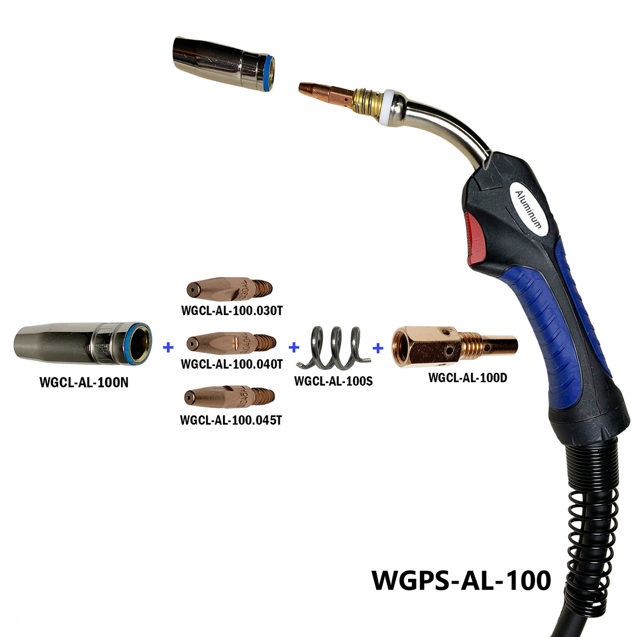 Aluminum Blue Handle MIG Gun-Torch Assembly - Works with Prospot 82-7025 B