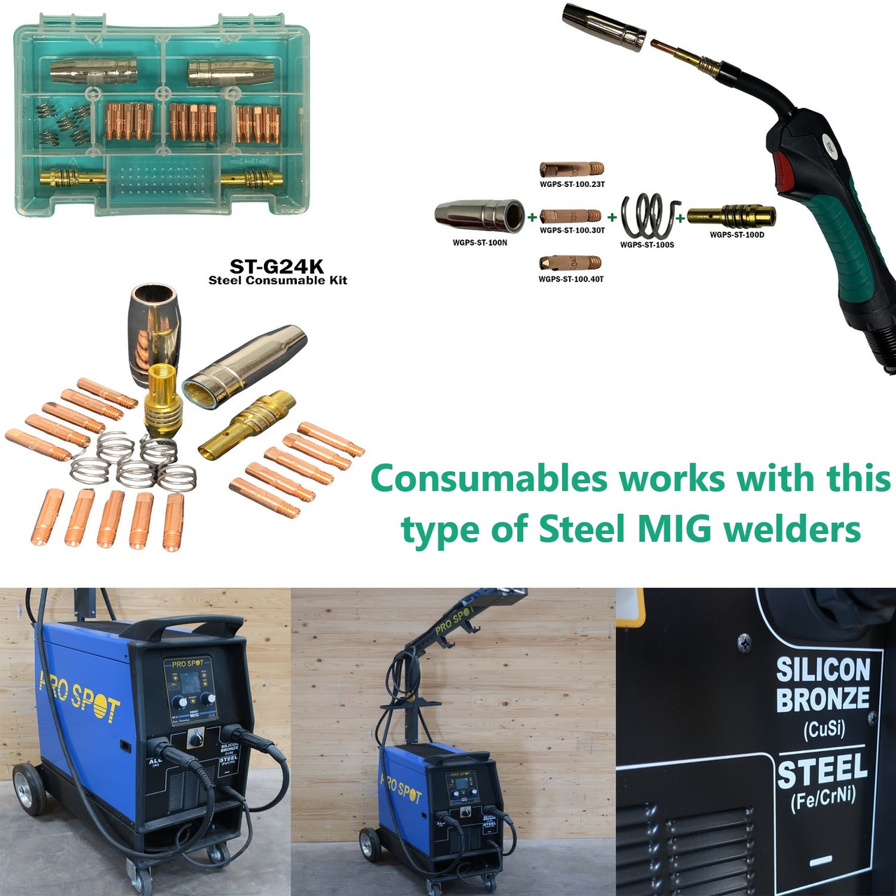 Steel MIG Torch Consumable Kit - Compatible w/ Prospot Green Handle C
