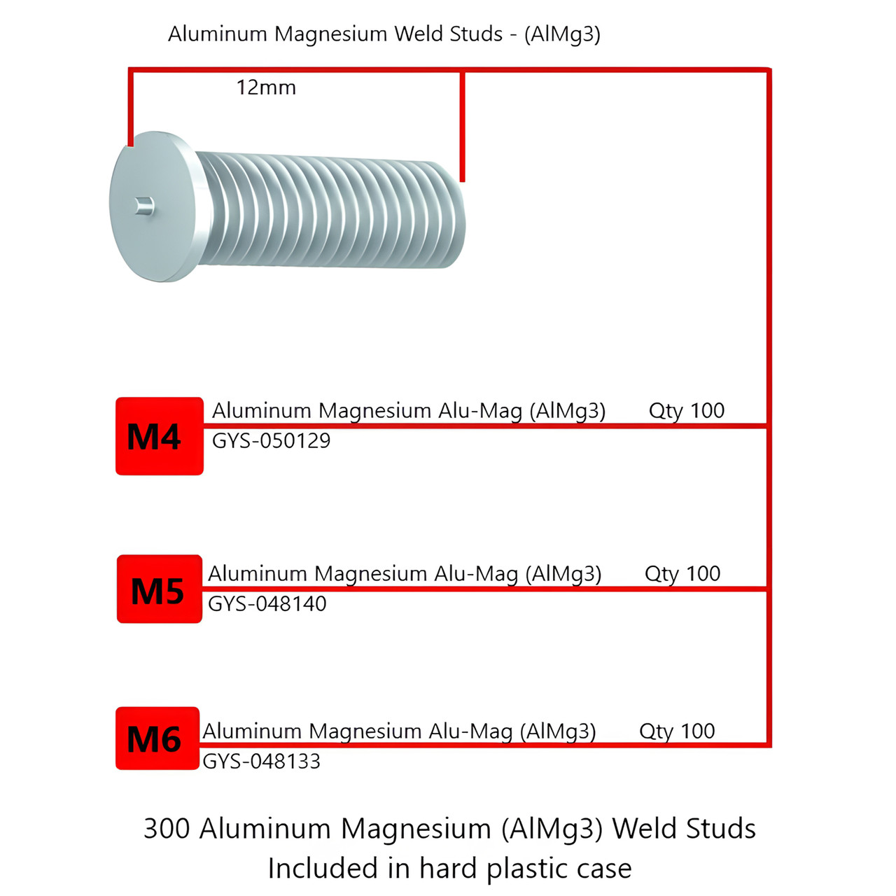 Aluminum Dent Puller Weld Stud Master Kit - M4, M5, M6, M8 - for Prospot pG Aluminum Dent Puller Weld Stud Master Kit - M4, M5, M6, M8 - for Prospot pG