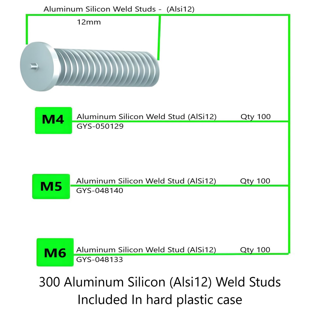 Grade A Tool Aluminum Dent Puller Weld Stud Master Kit - M4, M5, M6, M8 H