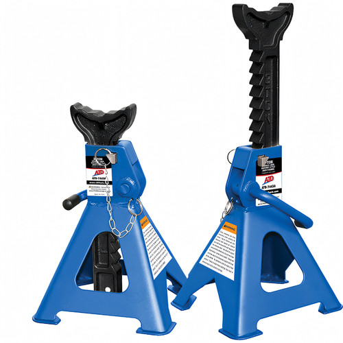 ATD Tools 7443A – reliable pair of 3-ton ratchet jack stands with double lock design and safety pin.