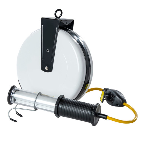 Saf-T-Lite 1940-8021 Stubby II LED with End Light, Tool Tap, 40' Reel – rugged portable LED work light mounted on a 40 ft retractable cord reel.