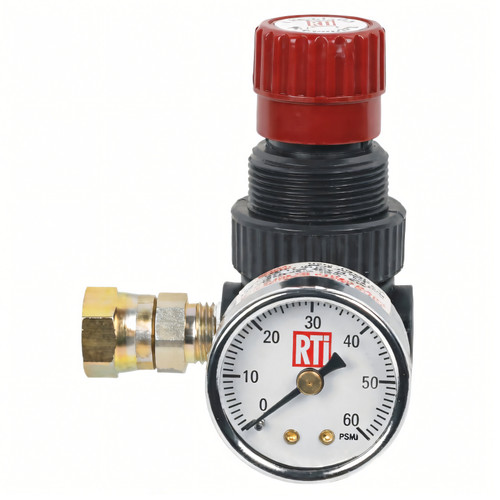 Reading Technologies MR-1 Mini Regulator with 0-60 PSI Gauge is a lightweight, high-performance regulator designed for auto body shops.