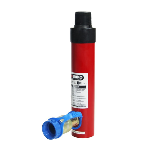 Zinko ZAR-106T 10-Ton Threaded Ram – rugged single-acting cylinder with threaded ends built for heavy lifting, pushing, bending, and holding in automotive shops, truck service, agriculture, construction, and industrial applications.