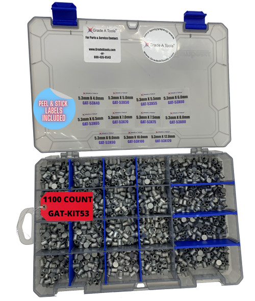 1100 Piece Self Piercing Rivet Kit. 5.3mm - 11 sizes.