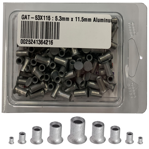5.3mm x 11.5mm Self Piercing Rivets, 100/Box