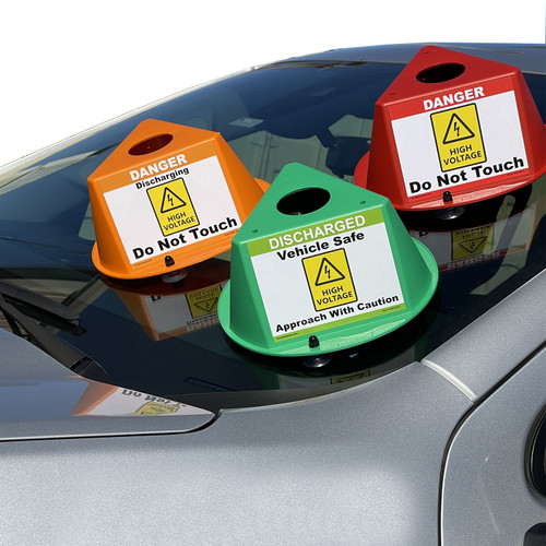 EV Car Safety Hat Kit – 3-Pack of suction cup design, roof-mounted visual warning system every collision center.