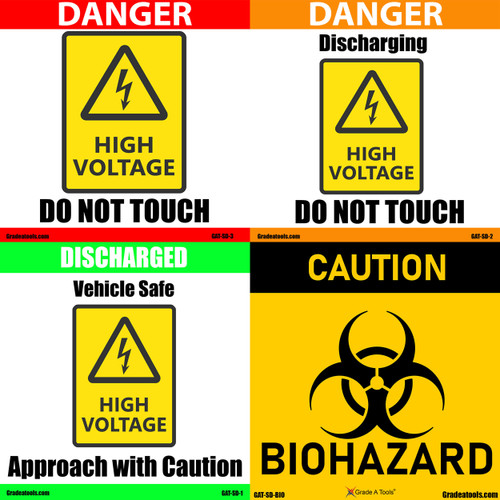 GAT-SD-KIT EV Safety Warning Decal Package - Assorted 12 Pack - for safe electric vehicle handling in collision repair shops.