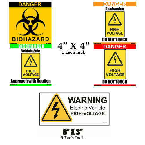 Static Decal Mix -  Cling Warning Decals - EV Hybrid Repair