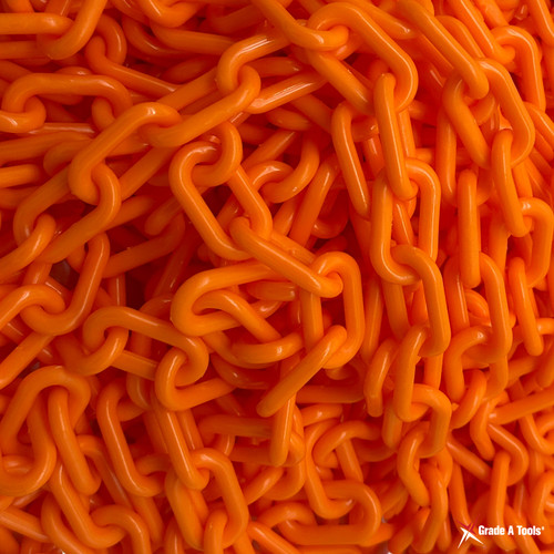 Orange Plastic Safety Chain   100 foot of   1.5" X 1/4" (38mm X 6mm) B Orange Plastic Safety Chain   100 foot of   1.5" X 1/4" (38mm X 6mm) B