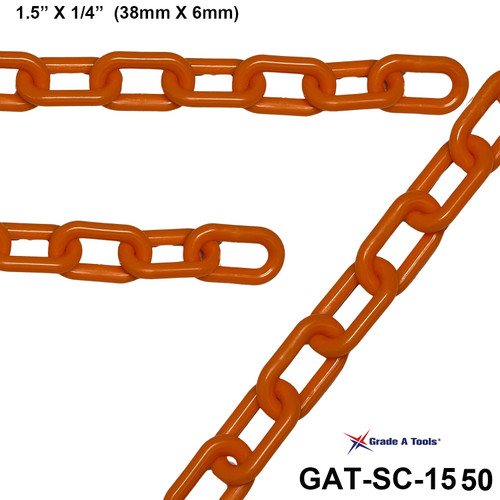 Orange Plastic Safety Chain   50 foot of   1.5" X 1/4" (38mm X 6mm) A