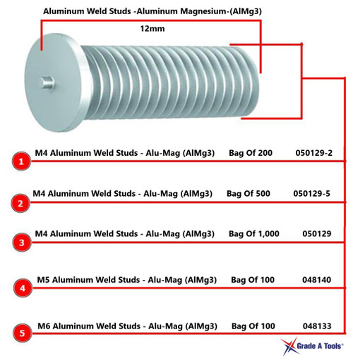 Aluminum Pulling Studs AlMg3 - M4 Threaded - 12mm (L) Alu-Mag B Aluminum Pulling Studs AlMg3 - M4 Threaded - 12mm (L) Alu-Mag B