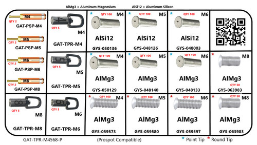 Aluminum Dent Puller Weld Stud Master Kit - M4, M5, M6, M8 - for Prospot pB