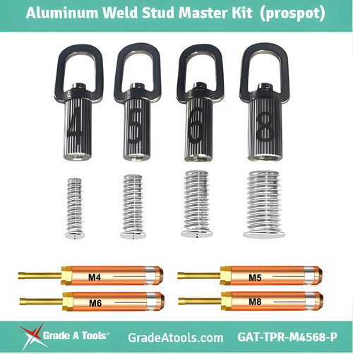 Aluminum Dent Puller Weld Stud Master Kit - M4, M5, M6, M8 - for Prospot pA Aluminum Dent Puller Weld Stud Master Kit - M4, M5, M6, M8 - for Prospot pA