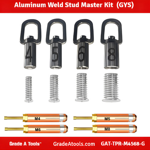 Grade A Tool Aluminum Dent Puller Weld Stud Master Kit - M4, M5, M6, M8 A Grade A Tool Aluminum Dent Puller Weld Stud Master Kit - M4, M5, M6, M8 A